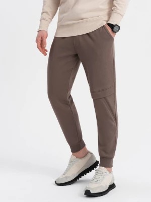 Zdjęcie produktu Spodnie męskie dresowe z przeszyciem i zamkiem na nogawce - brązowe V4 OM-PASK-0147
 -                                    M