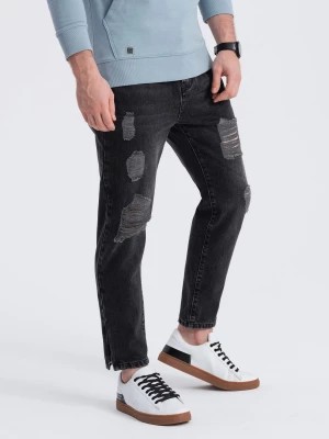 Zdjęcie produktu Męskie spodnie jeansowe taper fit z dziurami - czarne V2 P1028
 -                                    XL
