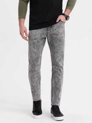 Zdjęcie produktu Spodnie męskie jeansowe marmurkowe z surowo wykończoną nogawką SLIM FIT -  szare V1 OM-PADP-0146
 -                                    XXL