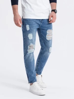 Zdjęcie produktu Męskie spodnie jeansowe taper fit z dziurami - niebieskie V3 P1028
 -                                    XL