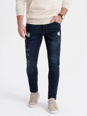 Zdjęcie produktu Spodnie męskie jeansowe SKINNY FIT - ciemnoniebieskie P1060
 -                                    XL