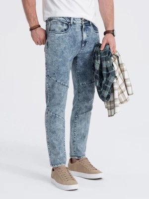 Zdjęcie produktu Spodnie męskie jeansowe slim fit z przeszyciem na kolanach - niebieskie V1 OM-PADP-0109
 -                                    L