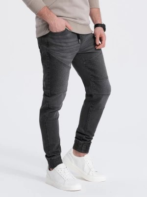 Zdjęcie produktu Spodnie męskie joggery jeansowe z przeszyciami - grafitowe V4 OM-PADJ-0113
 -                                    XXL