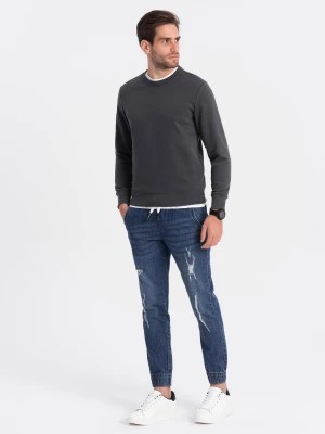 Zdjęcie produktu Spodnie męskie JOGGERY jeansowe z przetarciami - niebieskie V3 OM-PADJ-0150
 -                                    S