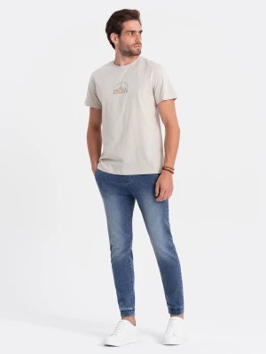 Zdjęcie produktu Spodnie męskie marmurkowe jeansowe JOGGERY - jasnoniebieskie V2 OM-PADJ-0133
 -                                    S