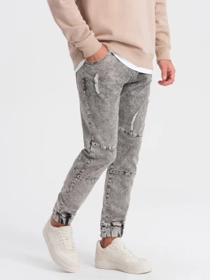 Zdjęcie produktu Spodnie męskie marmurkowe JOGGERY z przetarciami - szare V3 OM-PADJ-0153
 -                                    XL
