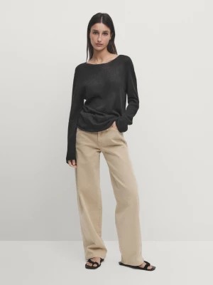 Zdjęcie produktu Spodnie Relax-Fit Ze Średnim Stanem W Jeansowym Stylu - Beżowy - - Massimo Dutti - Kobieta