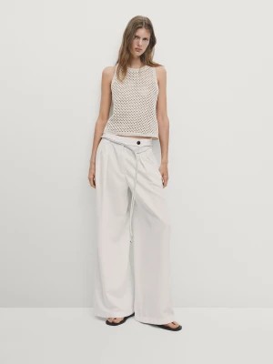 Zdjęcie produktu Spodnie Z Szerokimi Nogawkami I Podwójnymi Zakładkami - Biały - - Massimo Dutti - Kobieta