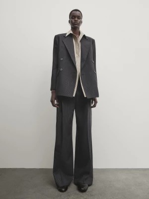 Zdjęcie produktu Spodnie Z Szerokimi Nogawkami We Wzór W Prążki - Czarny - - Massimo Dutti - Kobieta