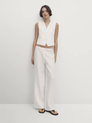 Zdjęcie produktu Spodnie Ze 100% Lnu - Biały - - Massimo Dutti - Kobieta
