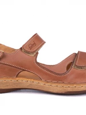Zdjęcie produktu Sportowe sandały damskie na rzepy brązowe Łukbut brązowe Merg