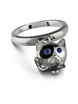 Zdjęcie produktu Srebrny pierścionek z czarną emalią i niebieskimi szafirami Chantecler