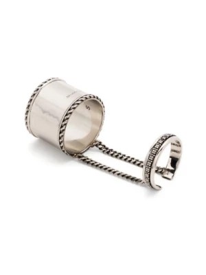 Zdjęcie produktu Srebrny Podwójny Pierścień z Grawerowanym Logo Alexander McQueen