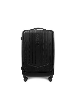 Zdjęcie produktu Średnia walizka z czarnego policarbonu na zwrotnych kółkach Kazar