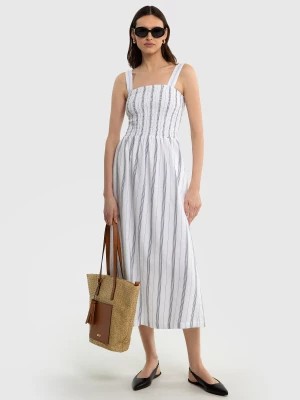 Zdjęcie produktu Sukienka damska midi z dodatkiem lnu na ramiączkach biała Rosida 101 BIG STAR