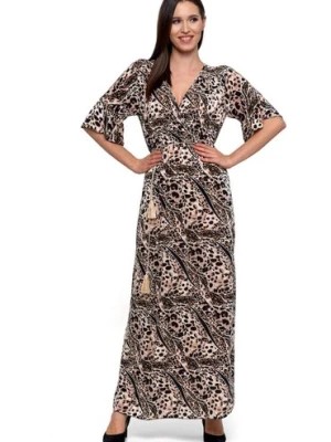 Zdjęcie produktu Sukienka damska z ozdobnym nadrukiem w panterkę - wiązana w pasie Moraj