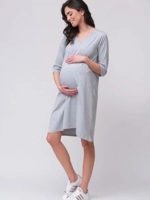 Zdjęcie produktu Sukienka dla kobiet w ciąży oversize rękaw 3/4 szary melanż Cool Mama