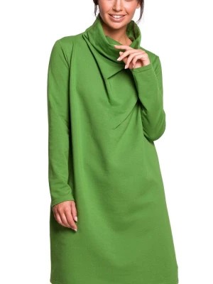 Zdjęcie produktu Sukienka dresowa oversize trapezowa z wysokim kołnierzem zielona Be Active