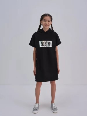 Zdjęcie produktu Sukienka dziewczęca z bawełny ekologicznej z kapturem czarna Rossie 906 BIG STAR