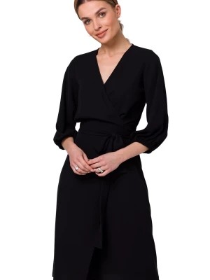 Zdjęcie produktu Sukienka elegancka kopertowa z bufiastymi rękawami czarna Stylove