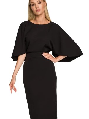 Zdjęcie produktu Sukienka elegancka ołówkowa z szerokimi rękawami czarna z pelerynką Sukienki.shop