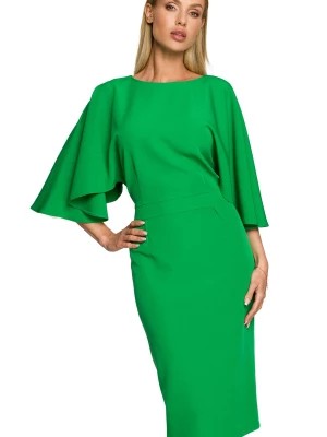 Zdjęcie produktu Sukienka elegancka ołówkowa z szerokimi rękawami zielona z pelerynką Sukienki.shop
