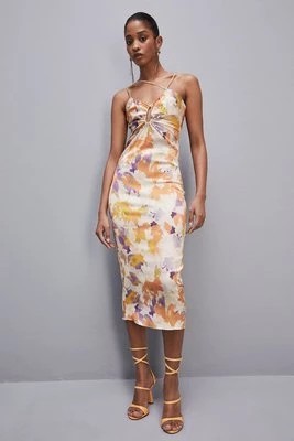 Zdjęcie produktu Sukienka midi z okrągłym, ażurowym wycięciem i asymetrycznymi ramiączkami PATRIZIA PEPE