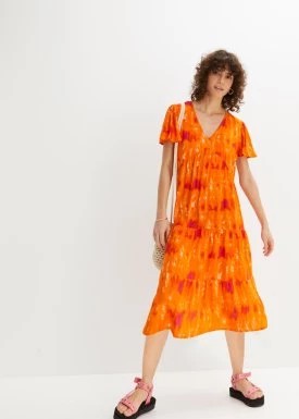 Zdjęcie produktu Sukienka midi z rękawami motylkowymi, falbanami i kieszeniami bonprix