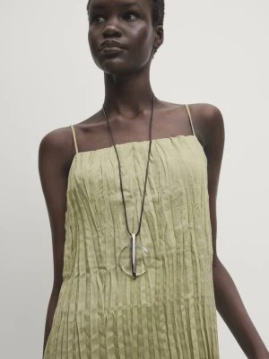 Zdjęcie produktu Sukienka Na Ramiączkach Z Lnianej Mieszanki Z Zakładkami - Ziel. Jab - - Massimo Dutti - Kobieta