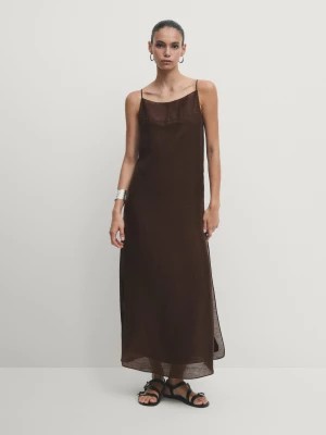Zdjęcie produktu Sukienka Na Ramiączkach Z Prześwitującymi Elementami - Czekoladowy - - Massimo Dutti - Kobieta