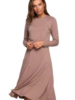 Zdjęcie produktu Sukienka rozkloszowana klasyczna z gumą w pasie beżowa wiskoza Stylove