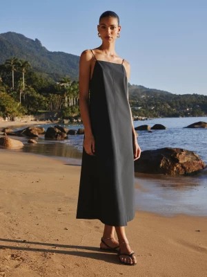 Zdjęcie produktu Sukienka Średniej Długości Z Popeliny Na Ramiączkach - Granatowy - - Massimo Dutti - Kobieta