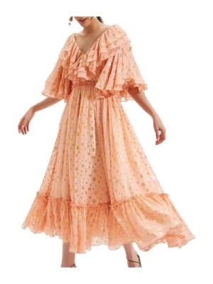 Zdjęcie produktu Sukienka urodzinowa Długa Sukienka z wysokim stanem i marszczonym dekoltem La DoubleJ