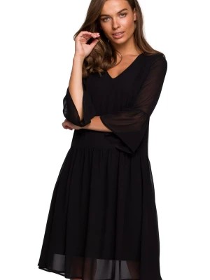 Zdjęcie produktu Sukienka wieczorowa szyfonowa z falbanami i dekoltem V czarna Stylove
