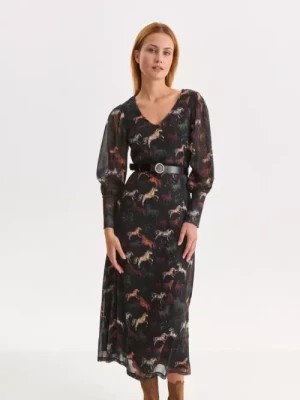 Zdjęcie produktu Sukienka z bufiastymi rękawami, z nadrukiem w konie TOP SECRET