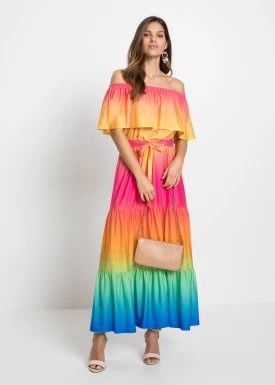 Zdjęcie produktu Sukienka z dekoltem carmen z falbaną bonprix