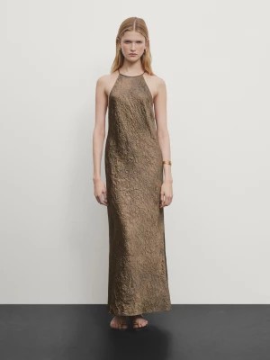 Zdjęcie produktu Sukienka Z Dekoltem Halter I Efektem Marszczenia - Brązowy - - Massimo Dutti - Kobieta