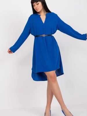 Zdjęcie produktu Sukienka z długim rękawem z czarnym paskiem - niebieska Italy Moda