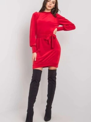Zdjęcie produktu Sukienka z długimi bufiastymi rękawami -czerwona RUE PARIS