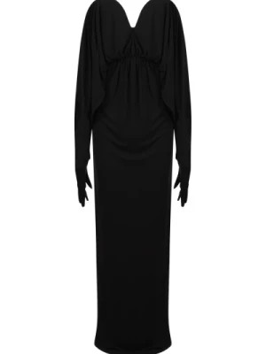 Zdjęcie produktu Sukienka z dżerseju z odkrytymi ramionami i zintegrowanymi rękawiczkami Saint Laurent