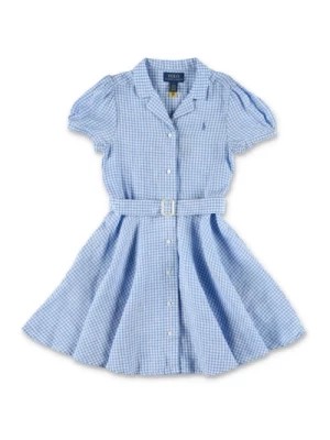 Zdjęcie produktu Sukienka z lnianą kratą niebieska z paskiem Ralph Lauren