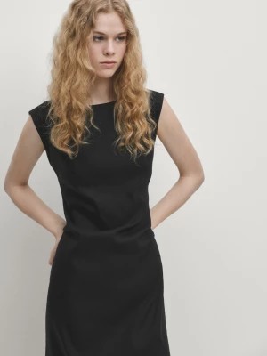 Zdjęcie produktu Sukienka Z Mieszanki Lnu Ze Stretchem Z Zakładkami - Czarny - - Massimo Dutti - Kobieta