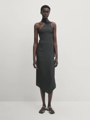 Zdjęcie produktu Sukienka Z Wiązaniem Przy Szyi - Zielony - - Massimo Dutti - Kobieta
