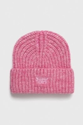 Zdjęcie produktu Superdry czapka z domieszką wełny kolor różowy z grubej dzianiny