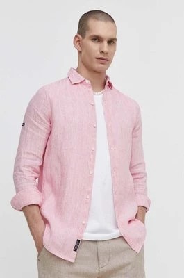 Zdjęcie produktu Superdry koszula lniana kolor różowy regular z kołnierzykiem klasycznym