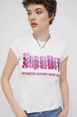 Zdjęcie produktu Superdry t-shirt bawełniany damski kolor beżowy