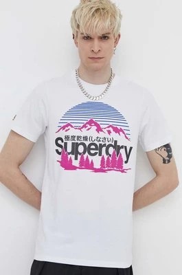 Zdjęcie produktu Superdry t-shirt bawełniany męski kolor biały z nadrukiem
