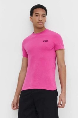 Zdjęcie produktu Superdry t-shirt bawełniany męski kolor różowy z aplikacjąCHEAPER