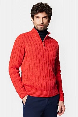 Zdjęcie produktu Sweter Czerwony Rozpinany z Bawełną Ronald Lancerto