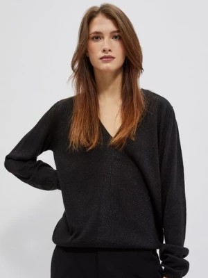 Zdjęcie produktu Sweter damski czarny z metaliczną nitką Moodo